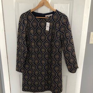 LOFT Medallion Jacquard puff sleeve shift dress